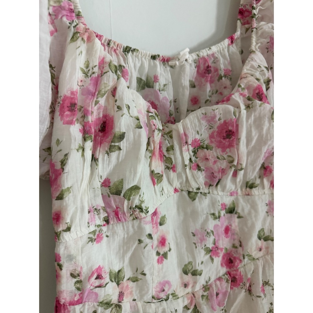Pink Floral Puff Sleeve open Back Mini Dress XL Cottagecore milkmaid Princess XL - Picture 14 of 14